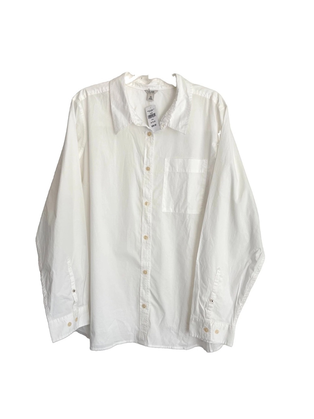 L.L.Bean Essentials Poplin Cotton White Button Down Shirt Women's